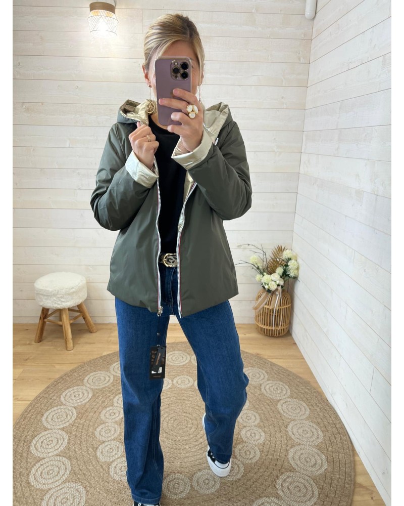 Imperméable réversible Laura Jo court mi-saison kaki doré 22021