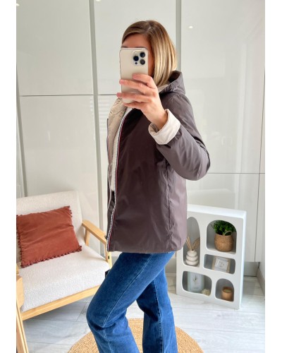 Imperméable Laura Jo chocolat mi-saison court vue profil 6088