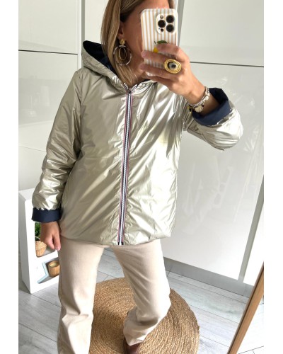 Imperméable réversible court Laura Jo mi-saison marine et doré face dorée