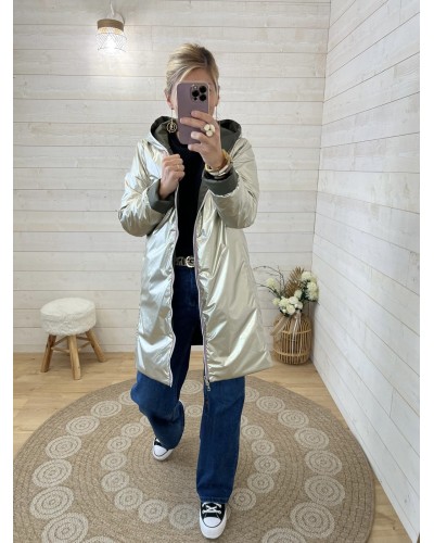 Imperméable réversible Laura Jo long doré et kaki mi-saison