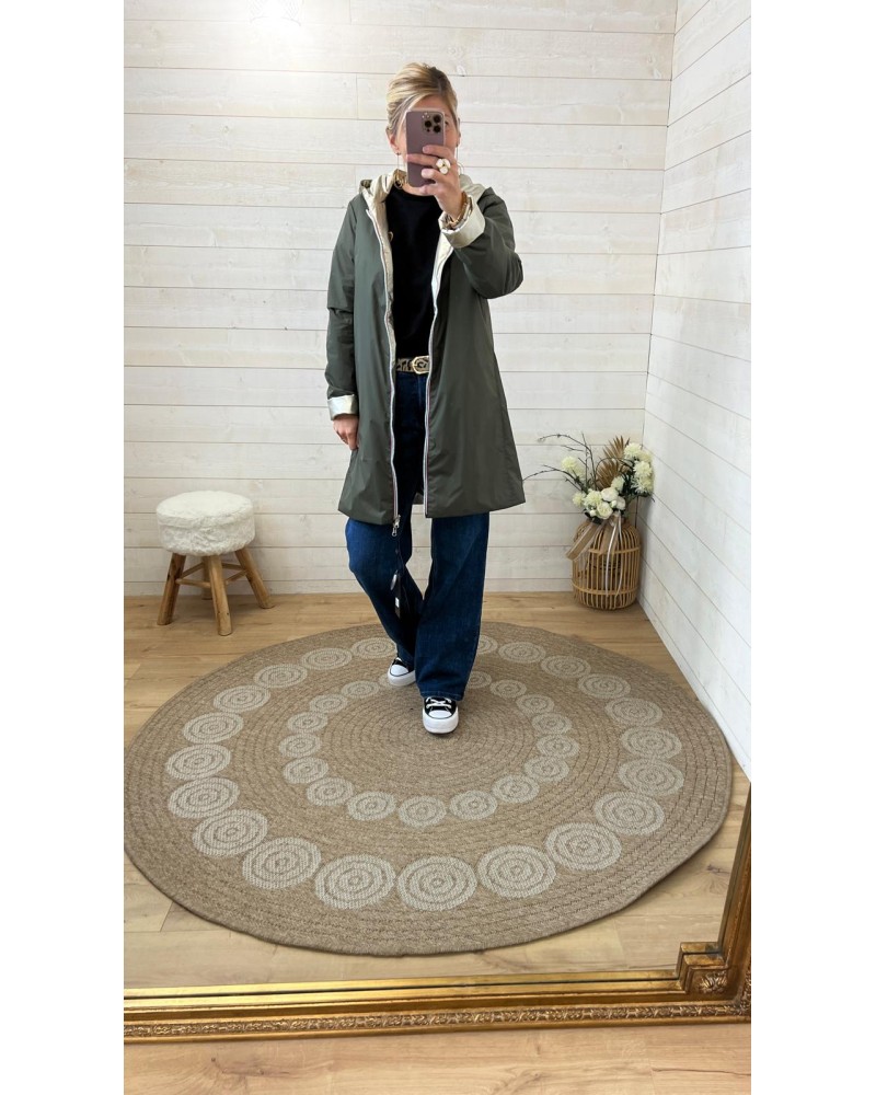 Imperméable réversible Laura Jo long kaki et doré mi-saison