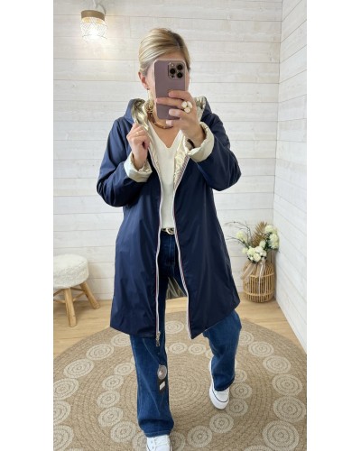Imperméable réversible Laura Jo long marine et doré mi-saison femme