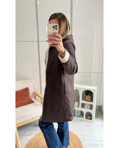 Imperméable Laura Jo long mi-saison réversible chocolat profil