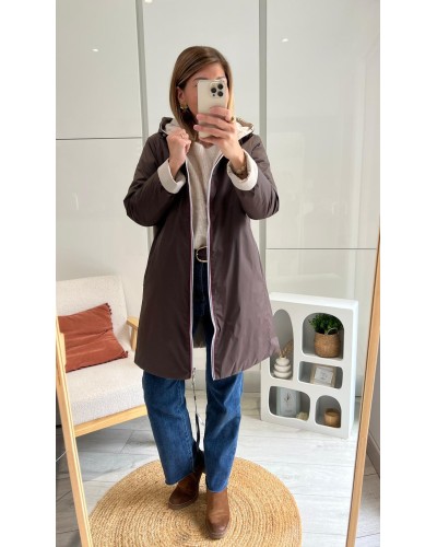 Imperméable Laura Jo long mi-saison réversible chocolat et beige face chocolat